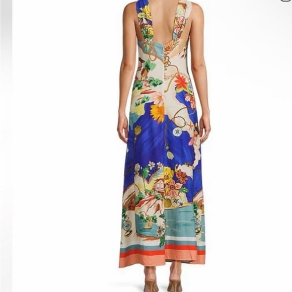 ANTONIO MELANI Blue Scenic Print Maxi Skirt with Multi-Color Accents - Picture 4 of 5